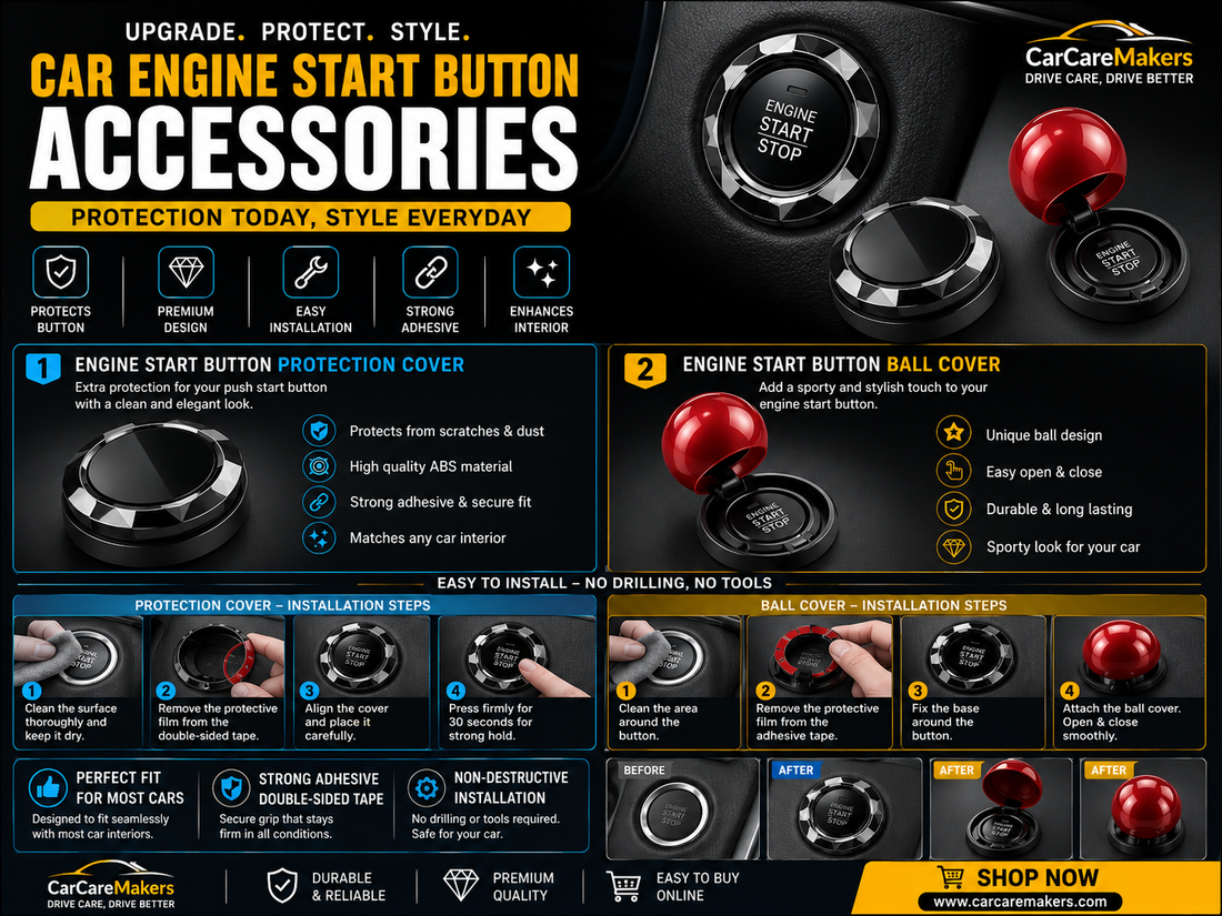 Car Engine Start Button Accessories: Protection Cover &amp; Stylish Start Button Ball