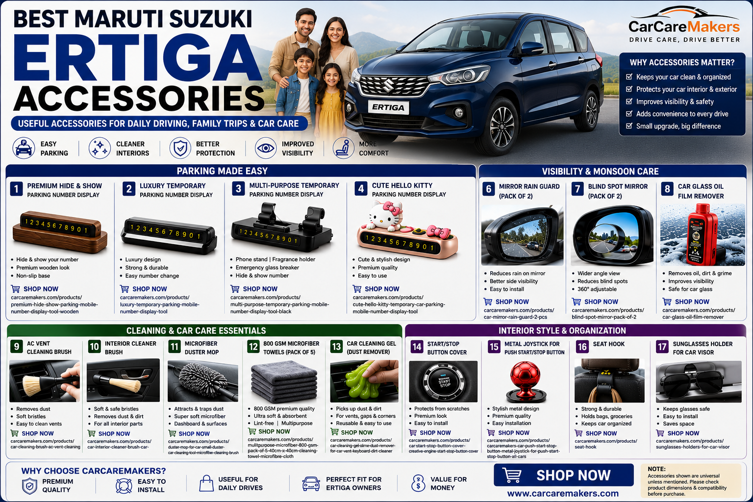 Best Maruti Suzuki Ertiga Accessories for Daily Driving, Family Trips & Car Care