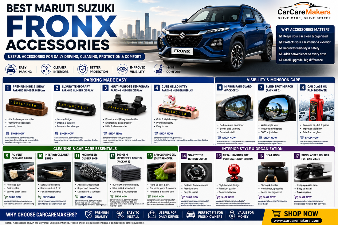 Best Maruti Suzuki Fronx Accessories for Daily Driving & Car Care