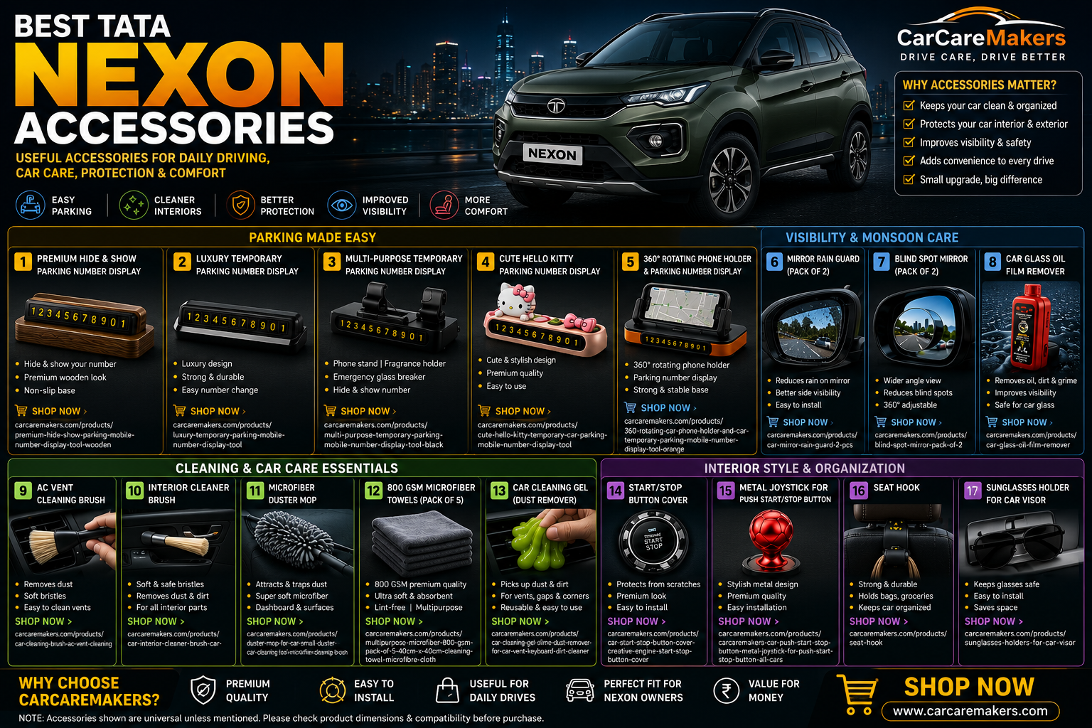 Best Tata Nexon Accessories for Daily Driving, Car Care & Interior Organization