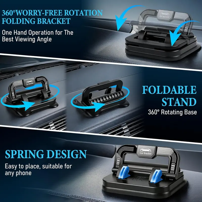 Temporary Car Parking Contact Number Display With 360 Rotate Mobile Stand - Black