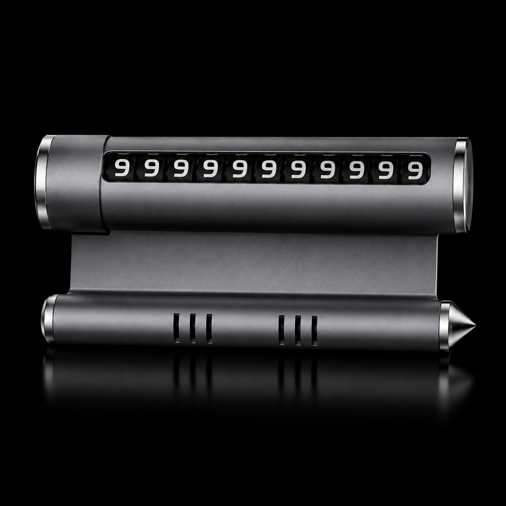 Temporary Car Parking Mobile Number Tool With Multi Use – Grey ( mobile stand, fragrance use, glass break, parking solution)