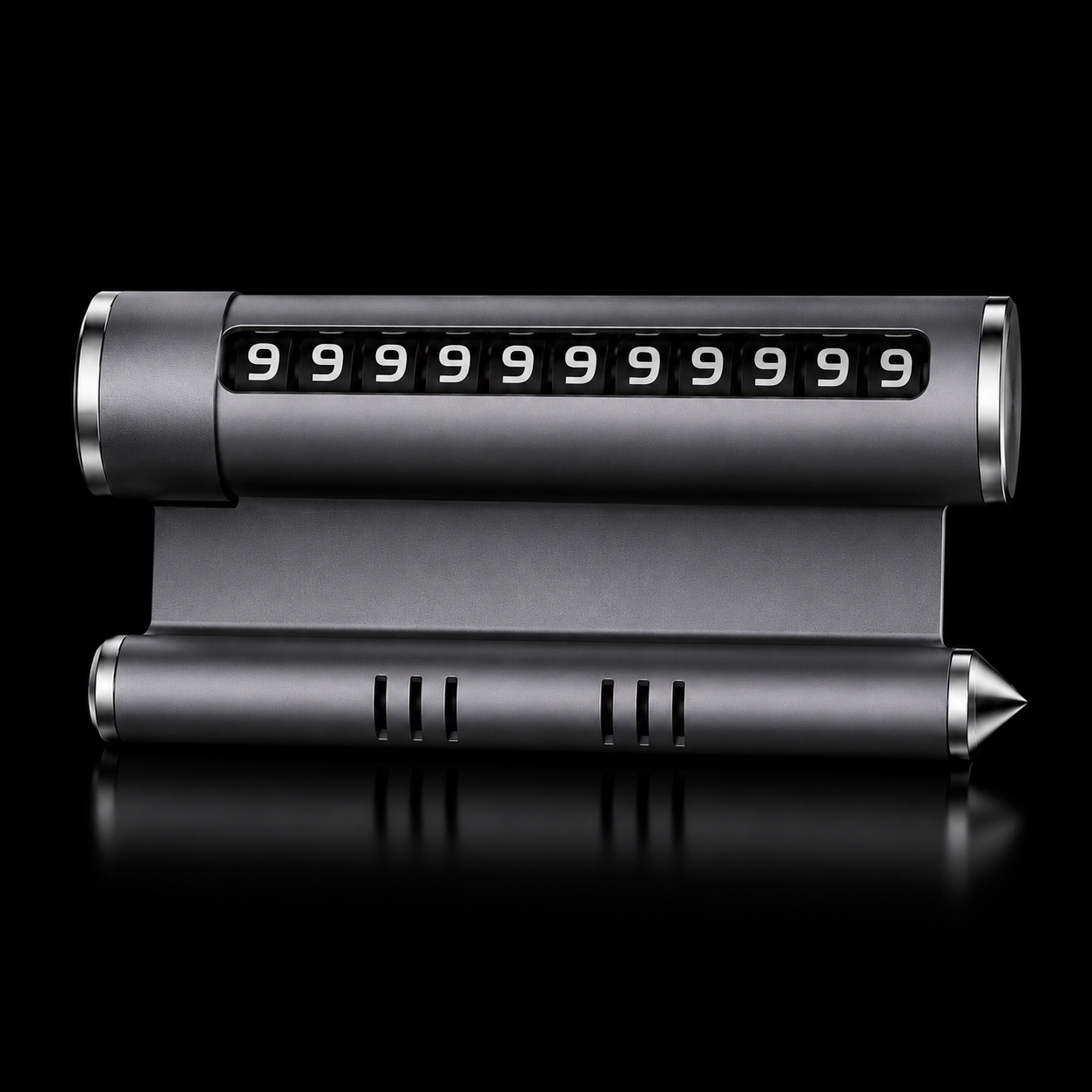 Temporary Car Parking Mobile Number Tool With Multi Use – Grey ( mobile stand, fragrance use, glass break, parking solution)