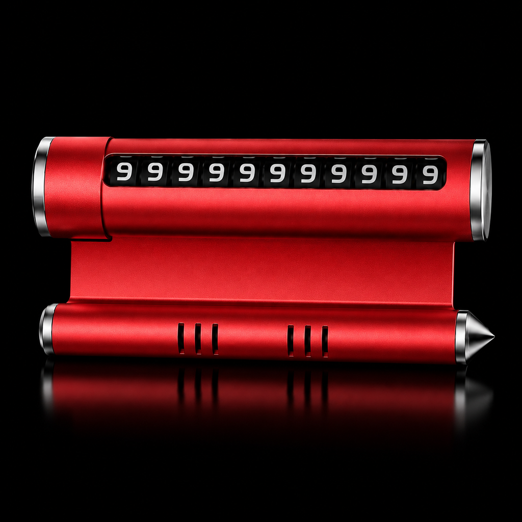Temporary Car Parking Mobile Number Tool With Multi Use – Red ( mobile stand, fragrance use, glass break, parking solution)