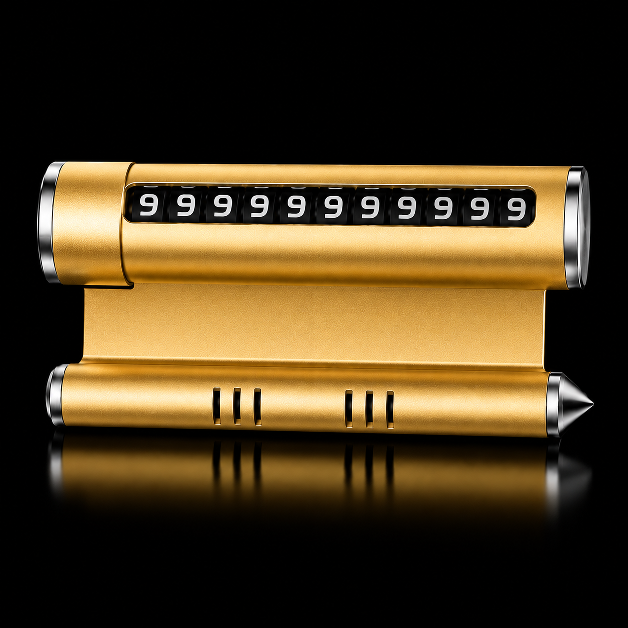 Temporary Car Parking Mobile Number Tool With Multi Use – Gold ( mobile stand, fragrance use, glass break, parking solution)