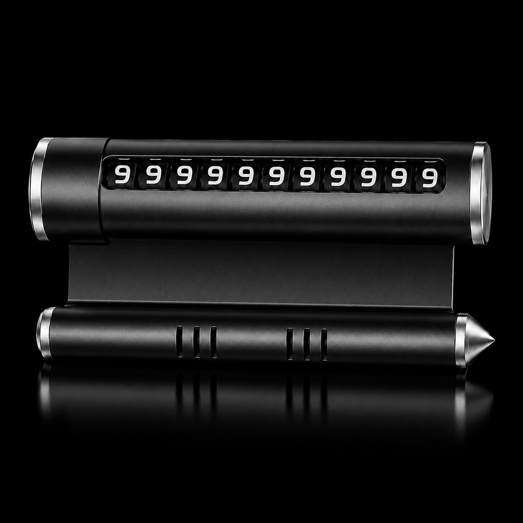 Temporary Car Parking Mobile Number Tool With Multi Use – Black ( mobile stand, fragrance use, glass break, parking solution)