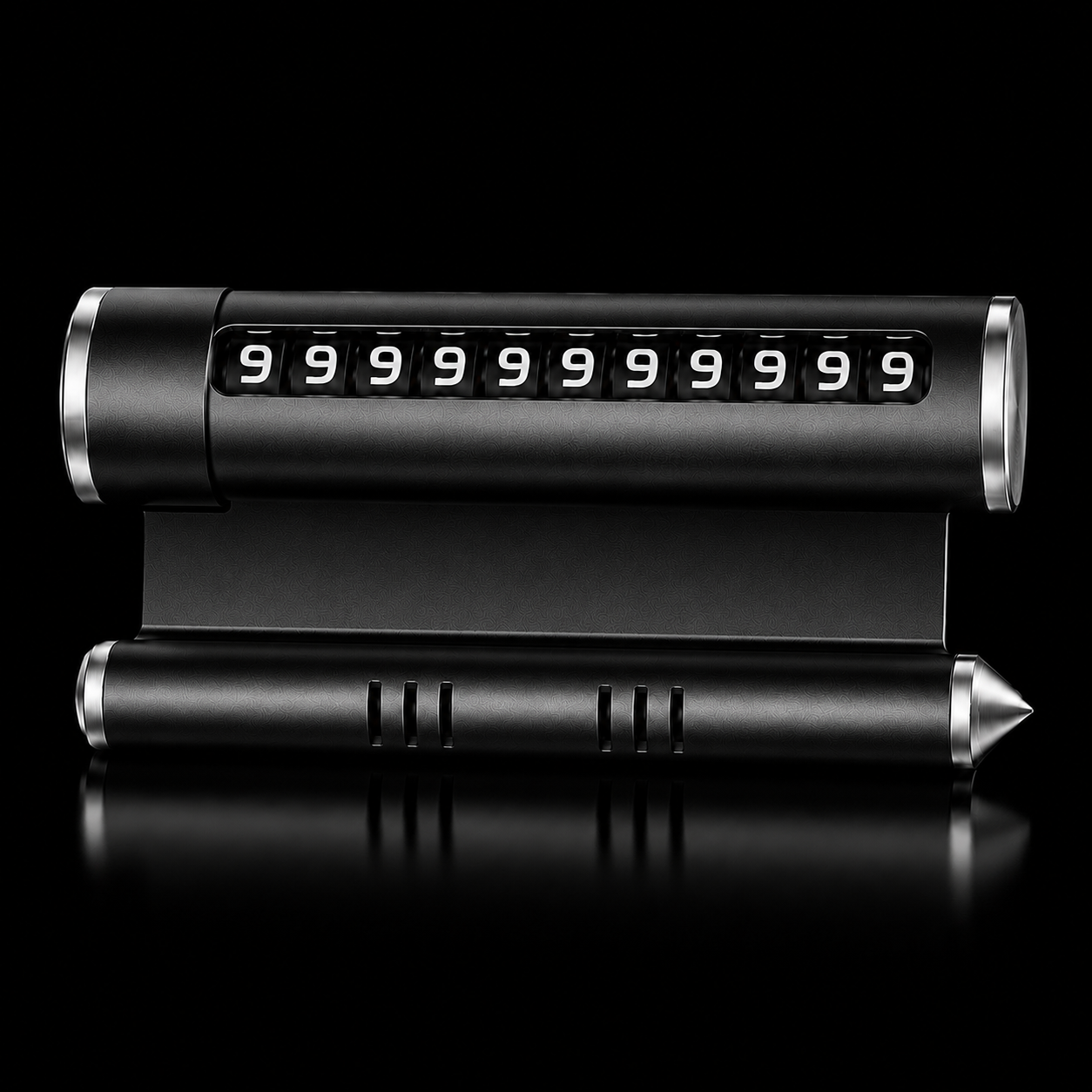 Temporary Car Parking Mobile Number Tool With Multi Use – Black ( mobile stand, fragrance use, glass break, parking solution)
