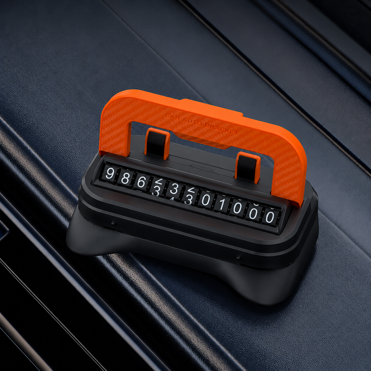 Temporary Car Parking Contact Number Display With 360 Rotate Mobile Stand - Black and Orange