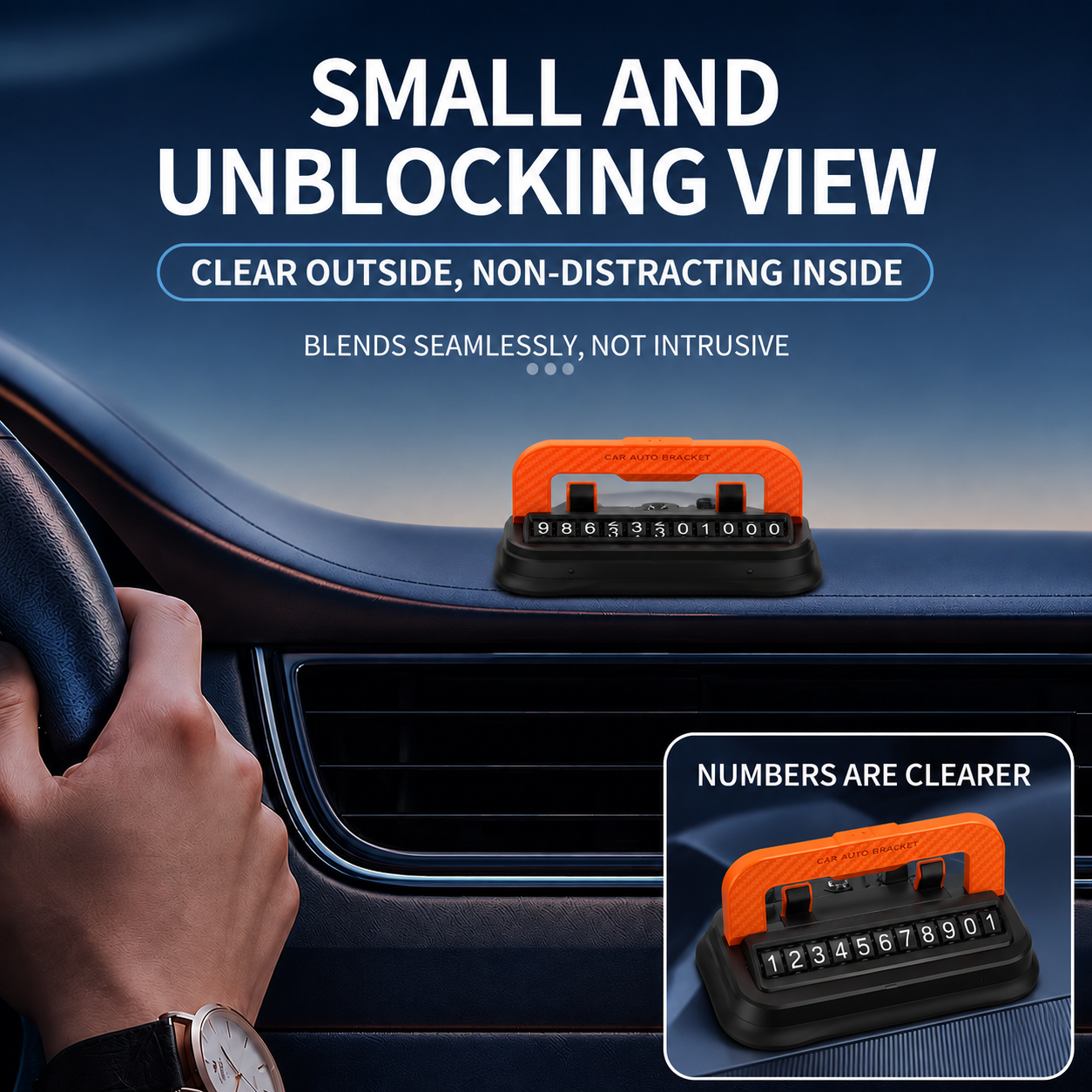 Temporary Car Parking Contact Number Display With 360 Rotate Mobile Stand - Black and Orange