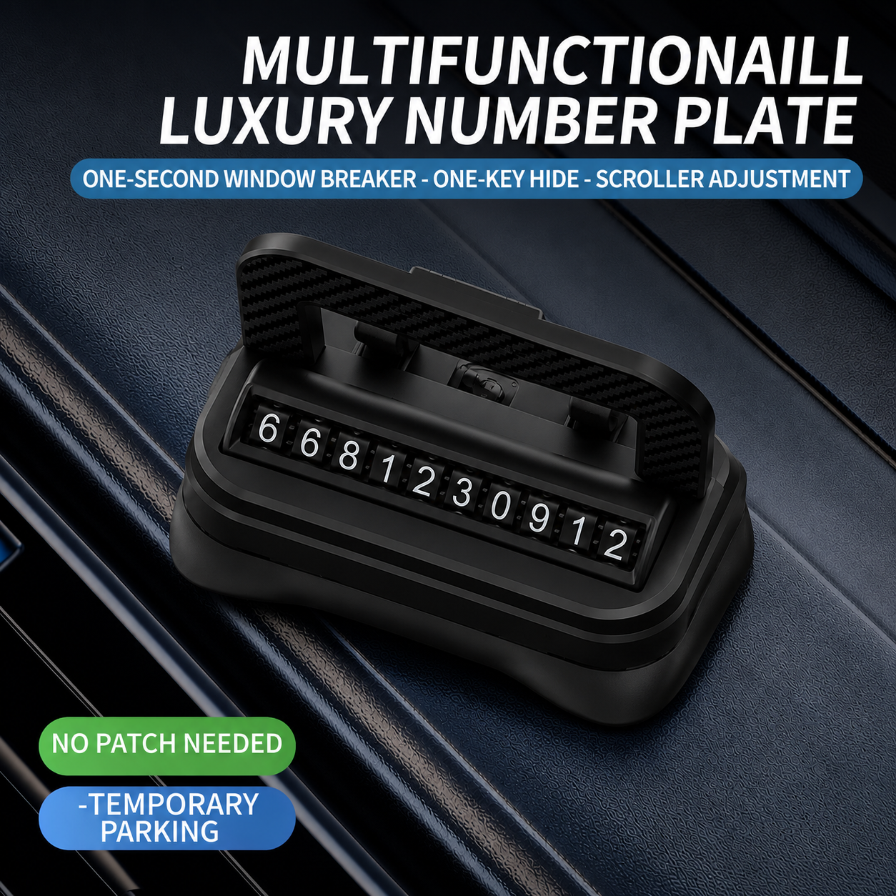 Temporary Car Parking Contact Number Display With 360 Rotate Mobile Stand - Black