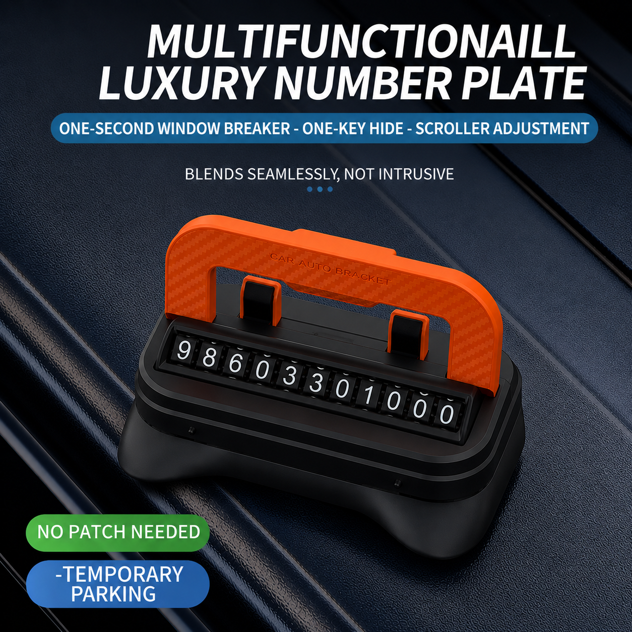 Temporary Car Parking Contact Number Display With 360 Rotate Mobile Stand - Black and Orange