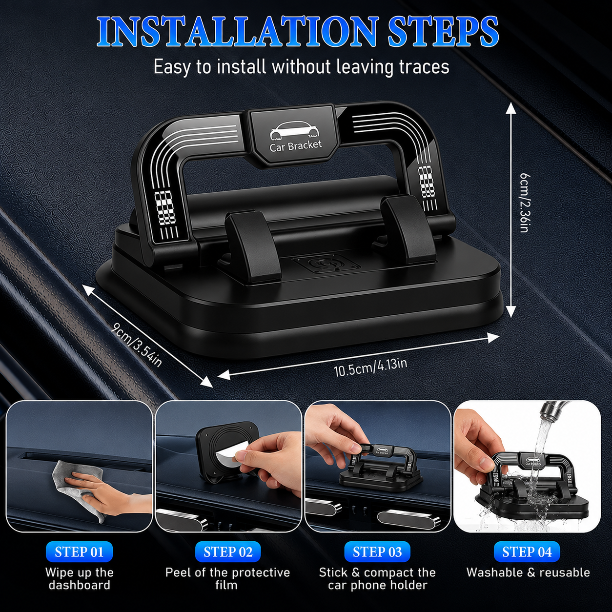 Temporary Car Parking Contact Number Display With 360 Rotate Mobile Stand - Black