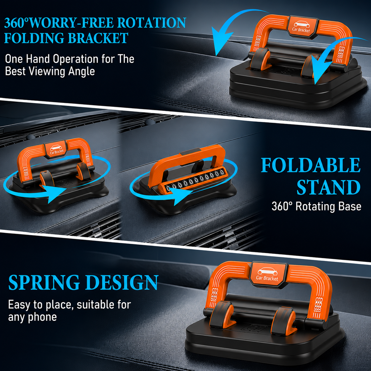 Temporary Car Parking Contact Number Display With 360 Rotate Mobile Stand - Black and Orange
