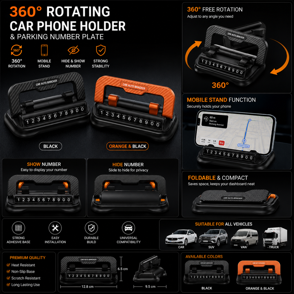 car phone holder and number plate