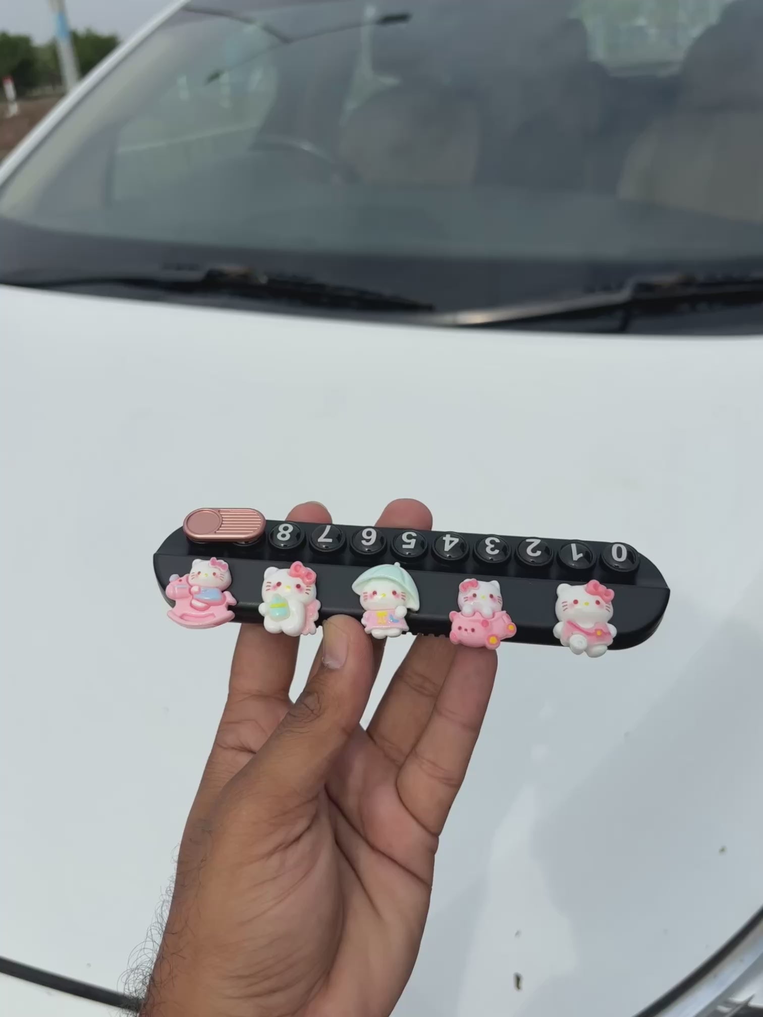 Temporary Car Parking Contact Number Display With Hello Kitty - Black Color