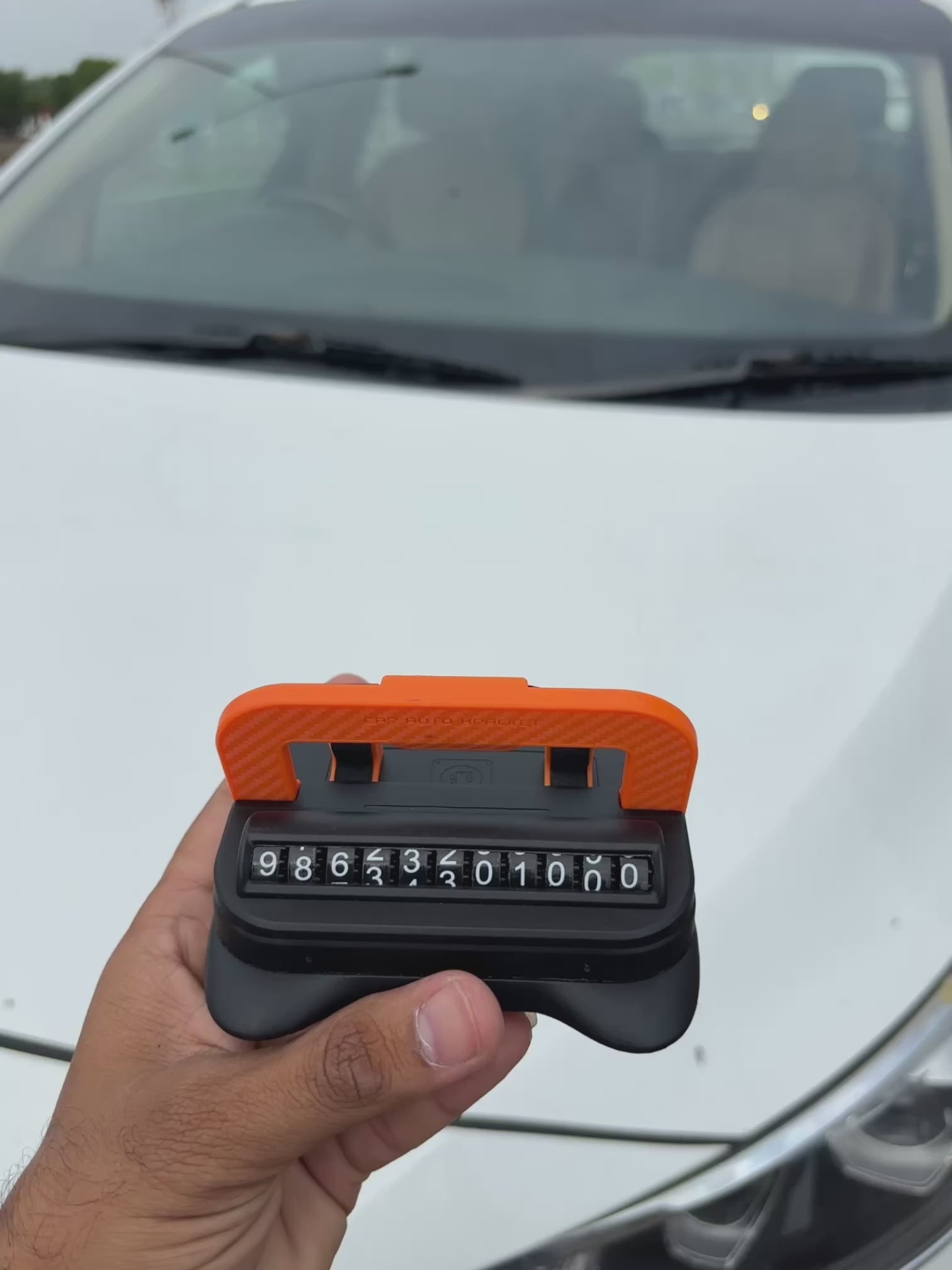 Temporary Car Parking Contact Number Display With 360 Rotate Mobile Stand - Black and Orange