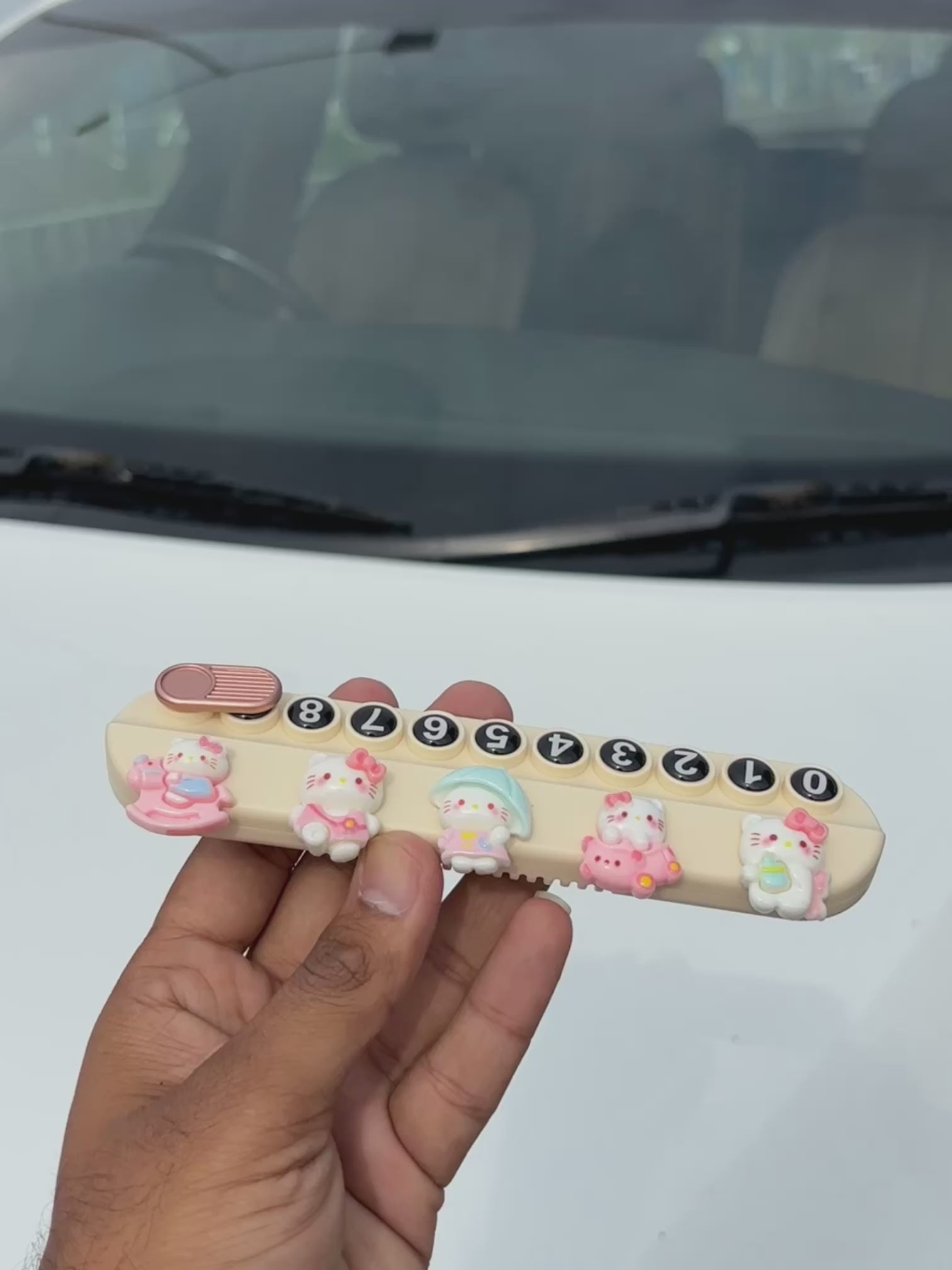 Temporary Car Parking Contact Number Display with Hello Kitty - Cream Color