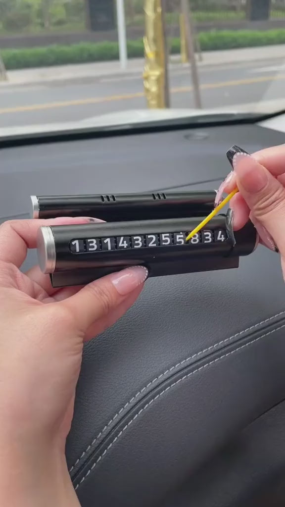 Temporary Car Parking Mobile Number Tool With Multi Use – Black ( mobile stand, fragrance use, glass break, parking solution)
