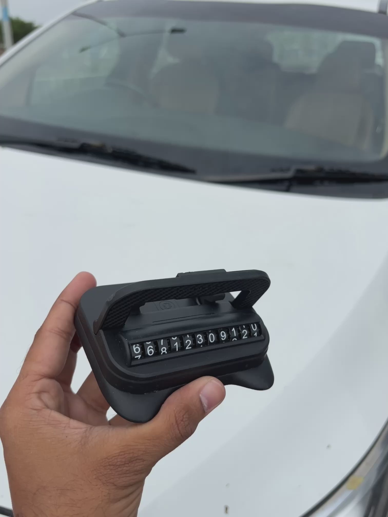 Temporary Car Parking Contact Number Display With 360 Rotate Mobile Stand - Black