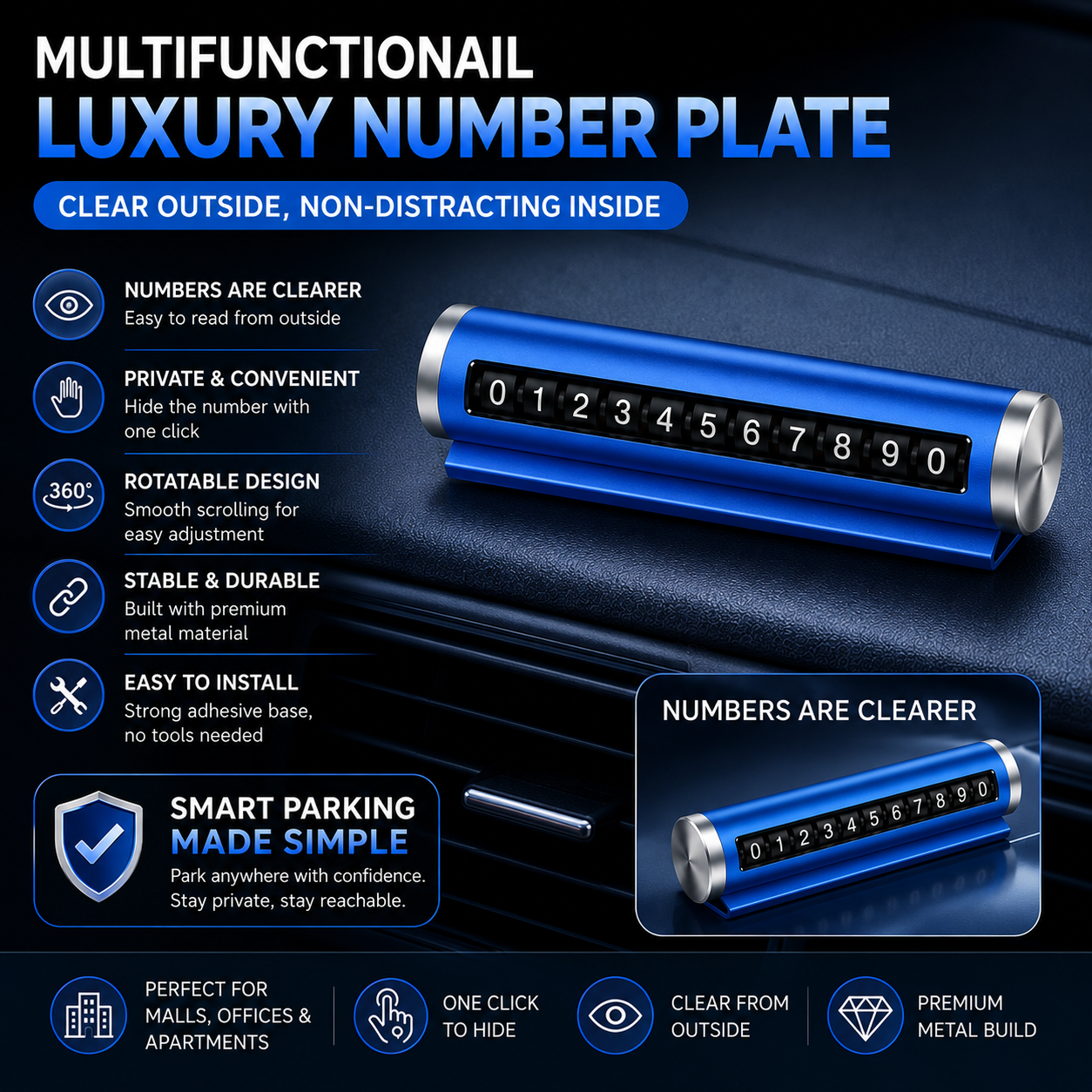 Temporary Car Parking Number Metal Display - Blue