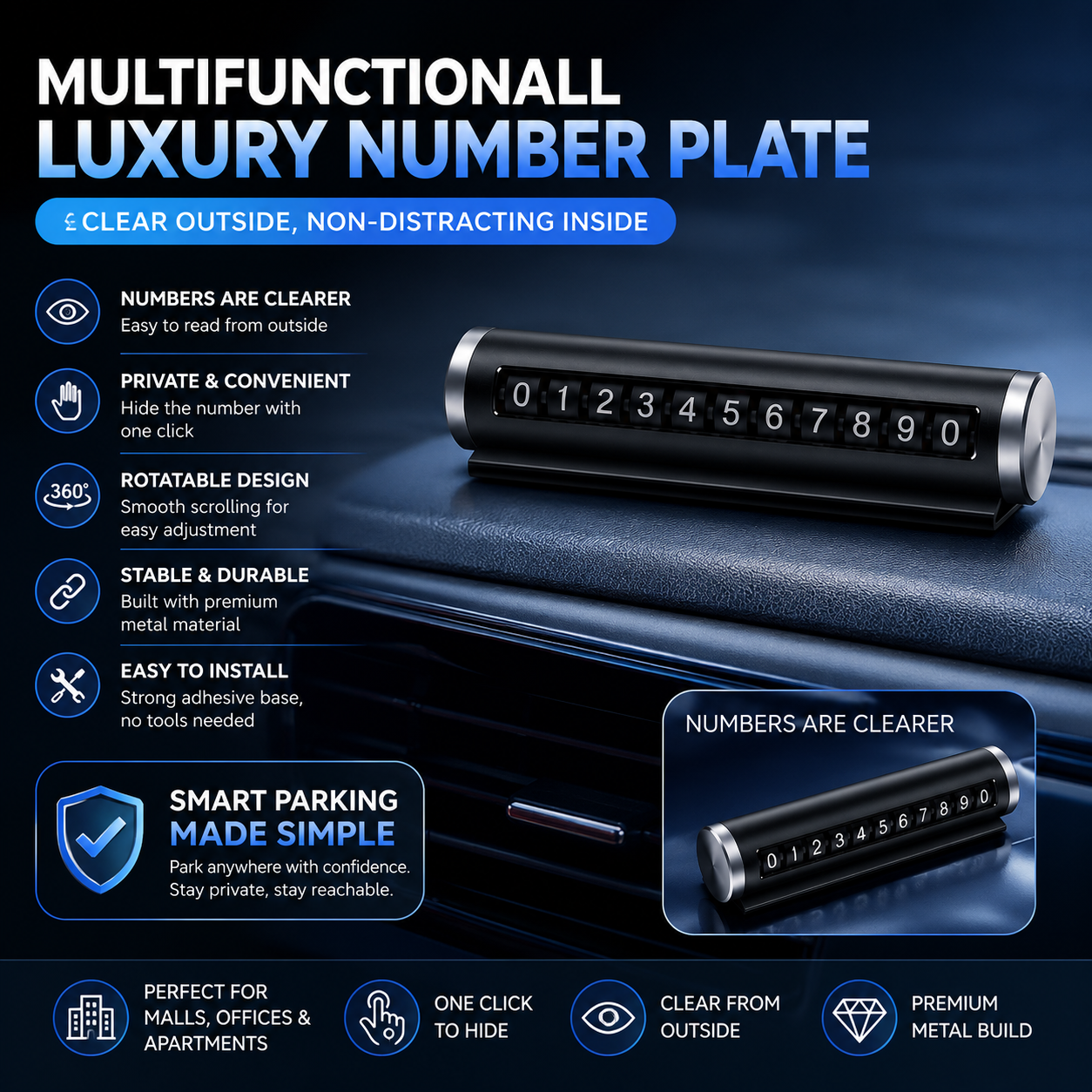 Temporary Car Parking Number Metal Display - Black