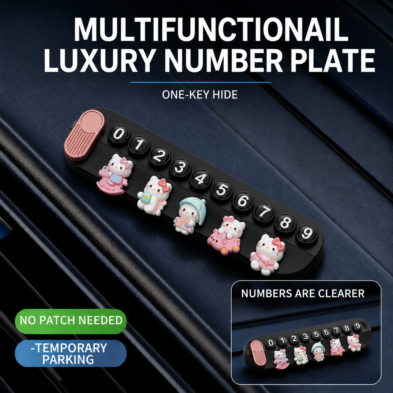 Temporary Car Parking Contact Number Display With Hello Kitty - Black Color