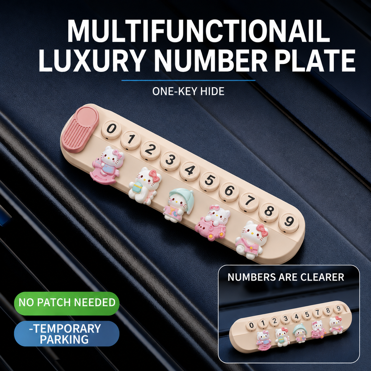 Temporary Car Parking Contact Number Display with Hello Kitty - Cream Color