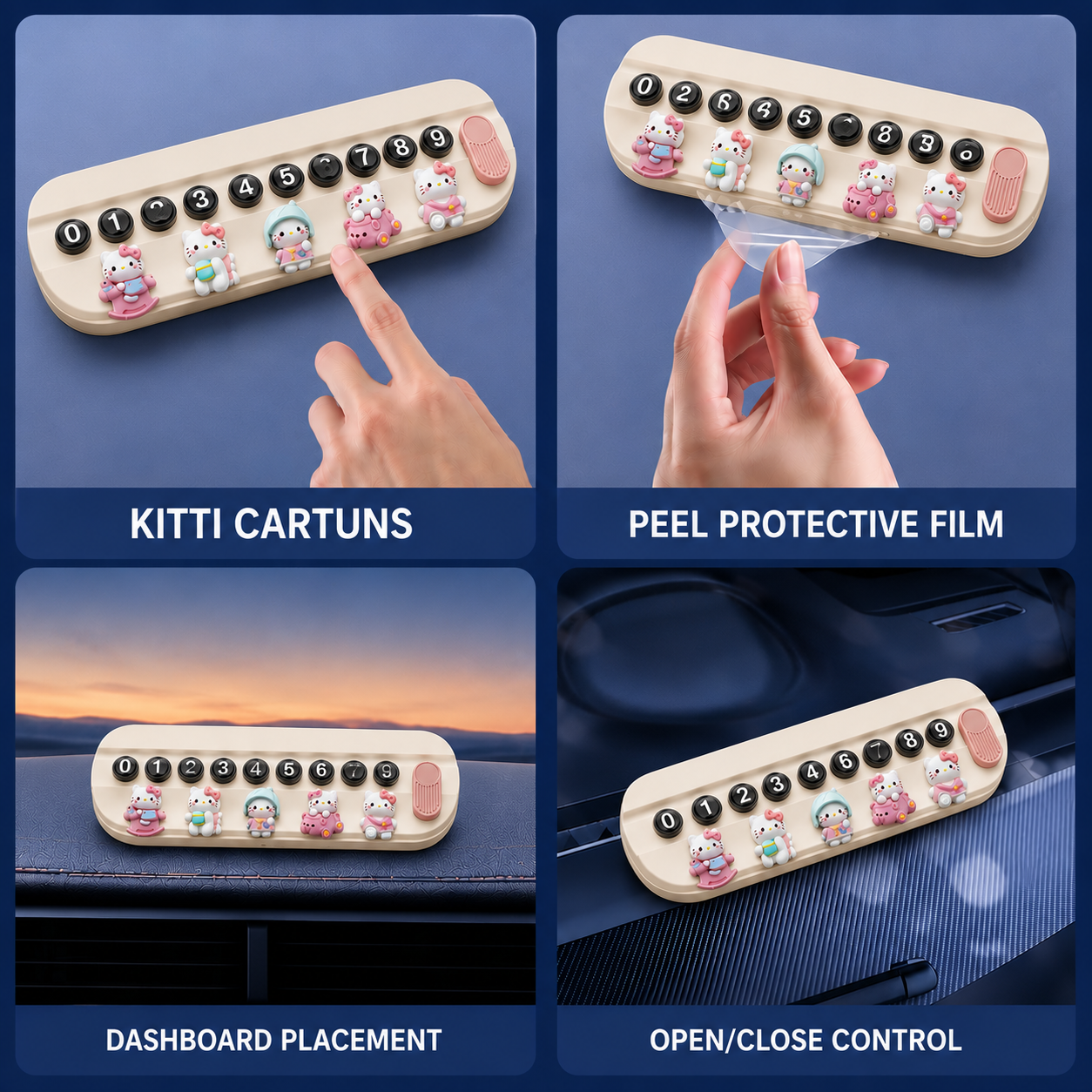 Temporary Car Parking Contact Number Display with Hello Kitty - Cream Color