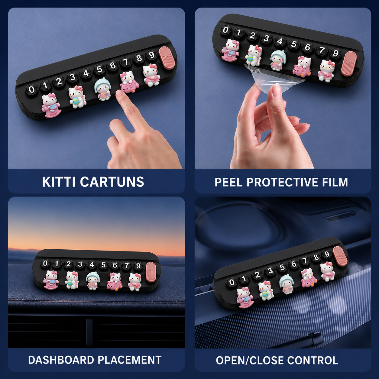 Temporary Car Parking Contact Number Display With Hello Kitty - Black Color