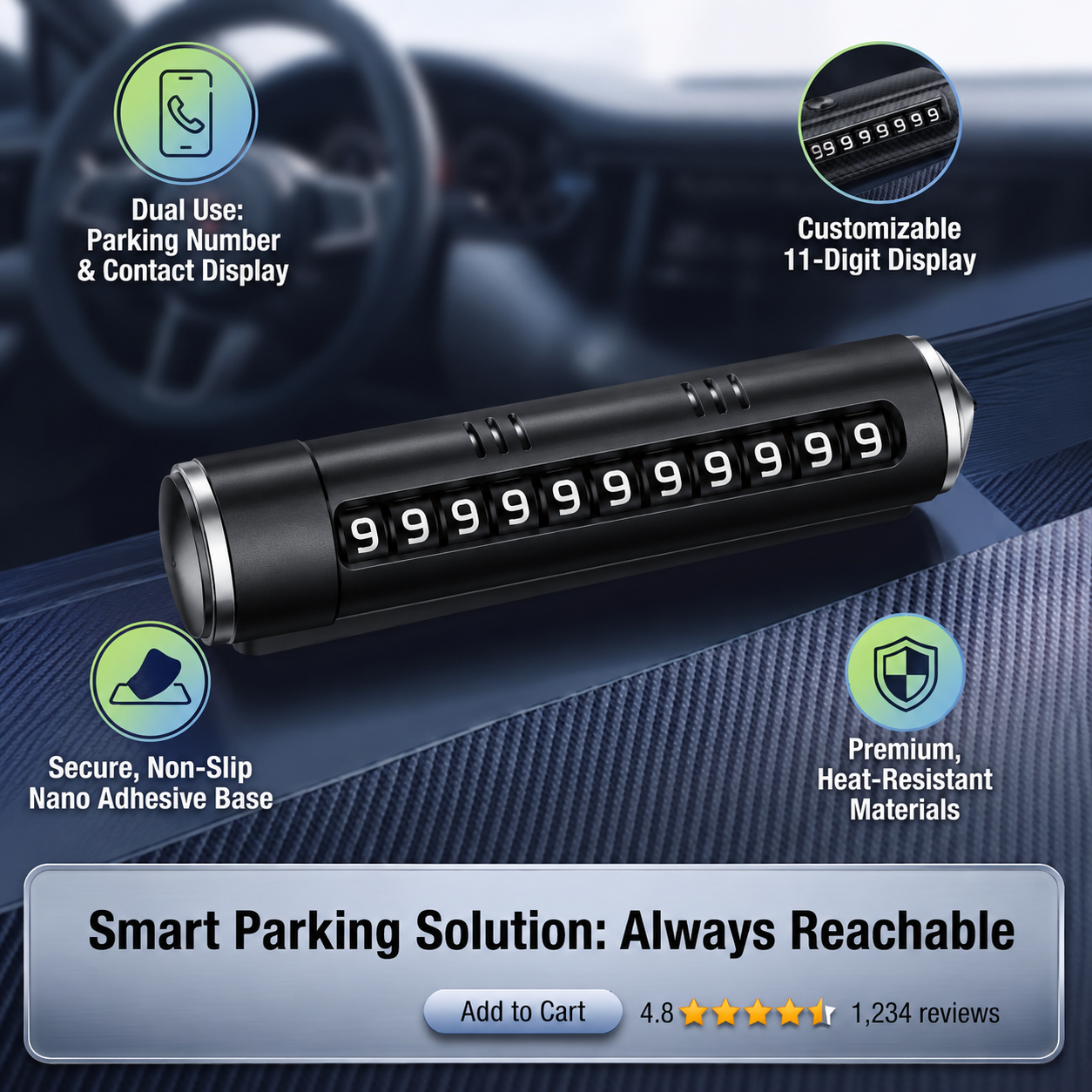 Temporary Car Parking Contact Number Display With Multi Use – Black