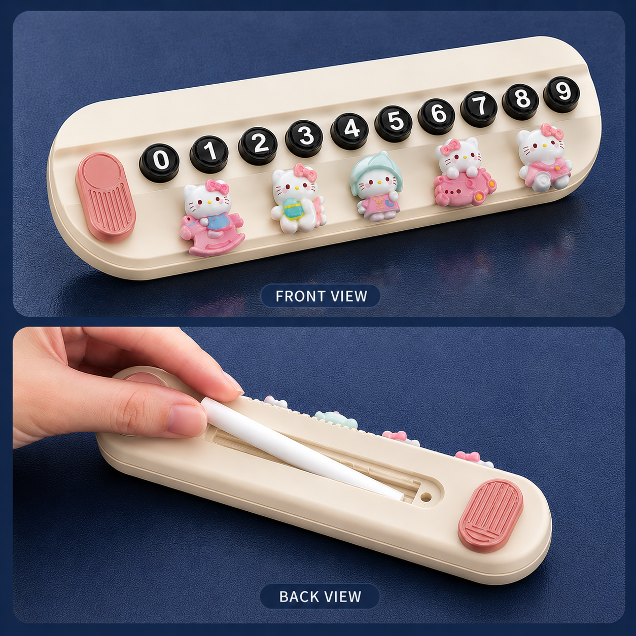 Temporary Car Parking Contact Number Display with Hello Kitty - Cream Color