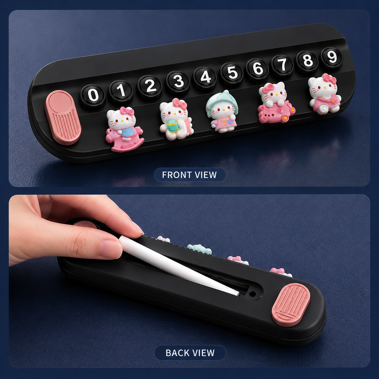 Temporary Car Parking Contact Number Display With Hello Kitty - Black Color