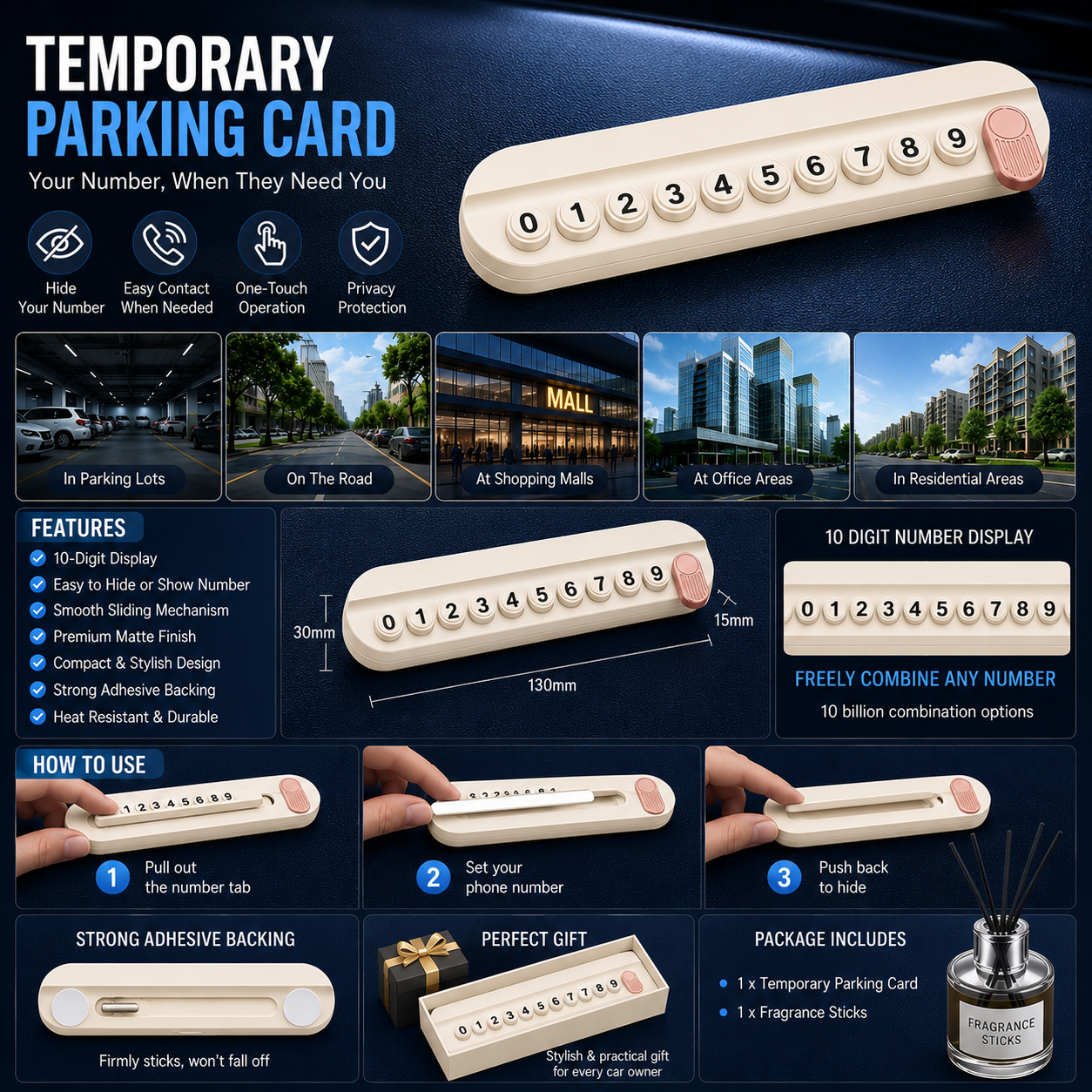 Temporary Car Parking Contact Number Display With Air Fragrance Facility Cream Color