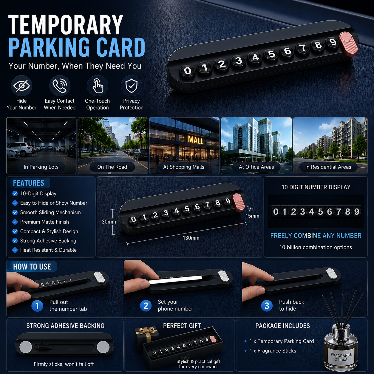 Temporary Car Parking Contact Number Display With Air Fragrance Facility Balck Color