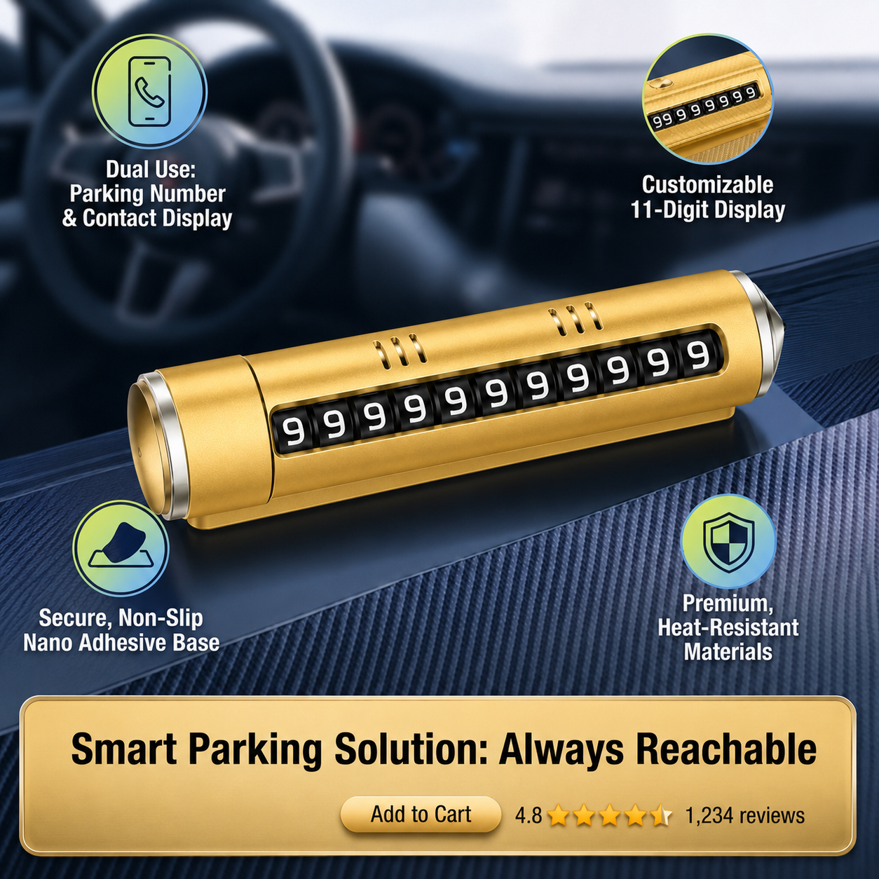 Temporary Car Parking Contact Number Display With Multi Use – Gold