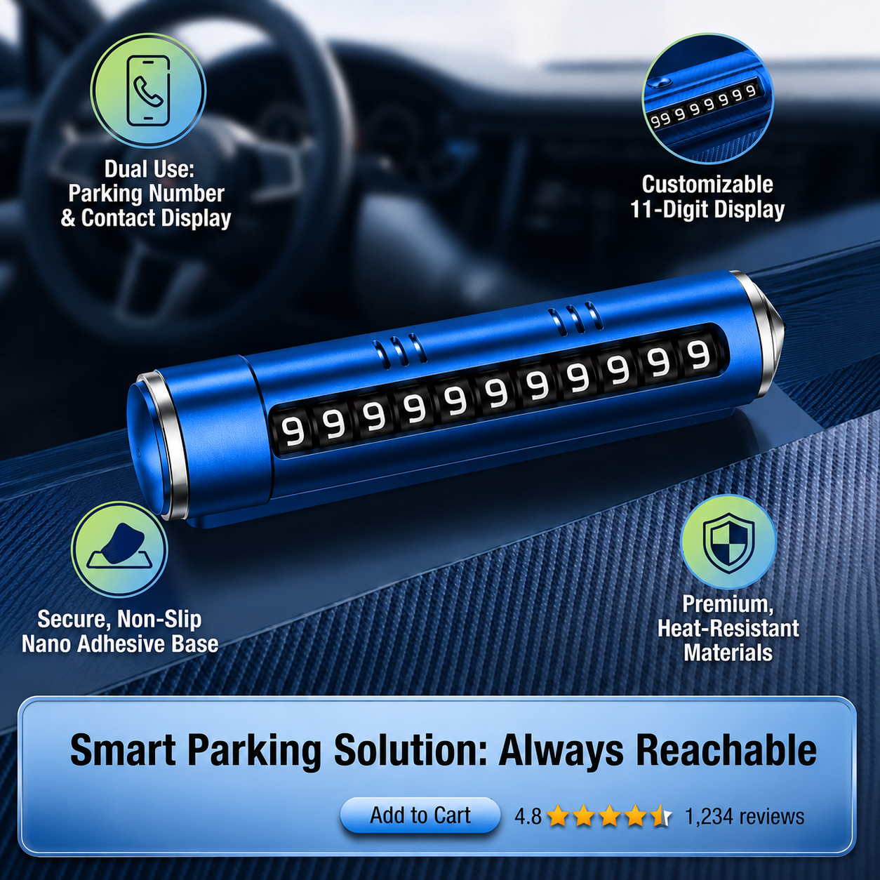 Temporary Car Parking Contact Number Display With Multi Use – Blue