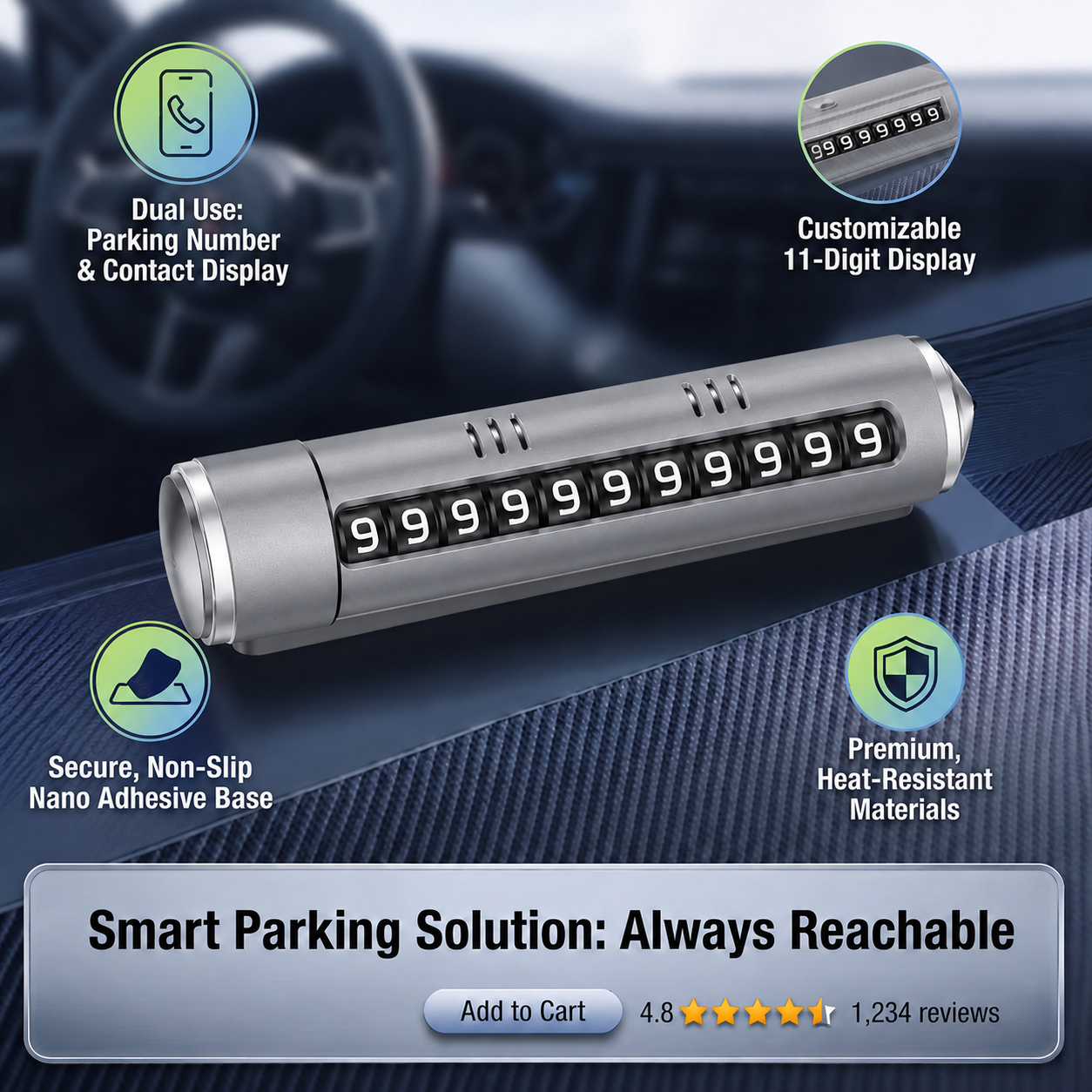 Temporary Car Parking Contact Number Display With Multi Use – Grey