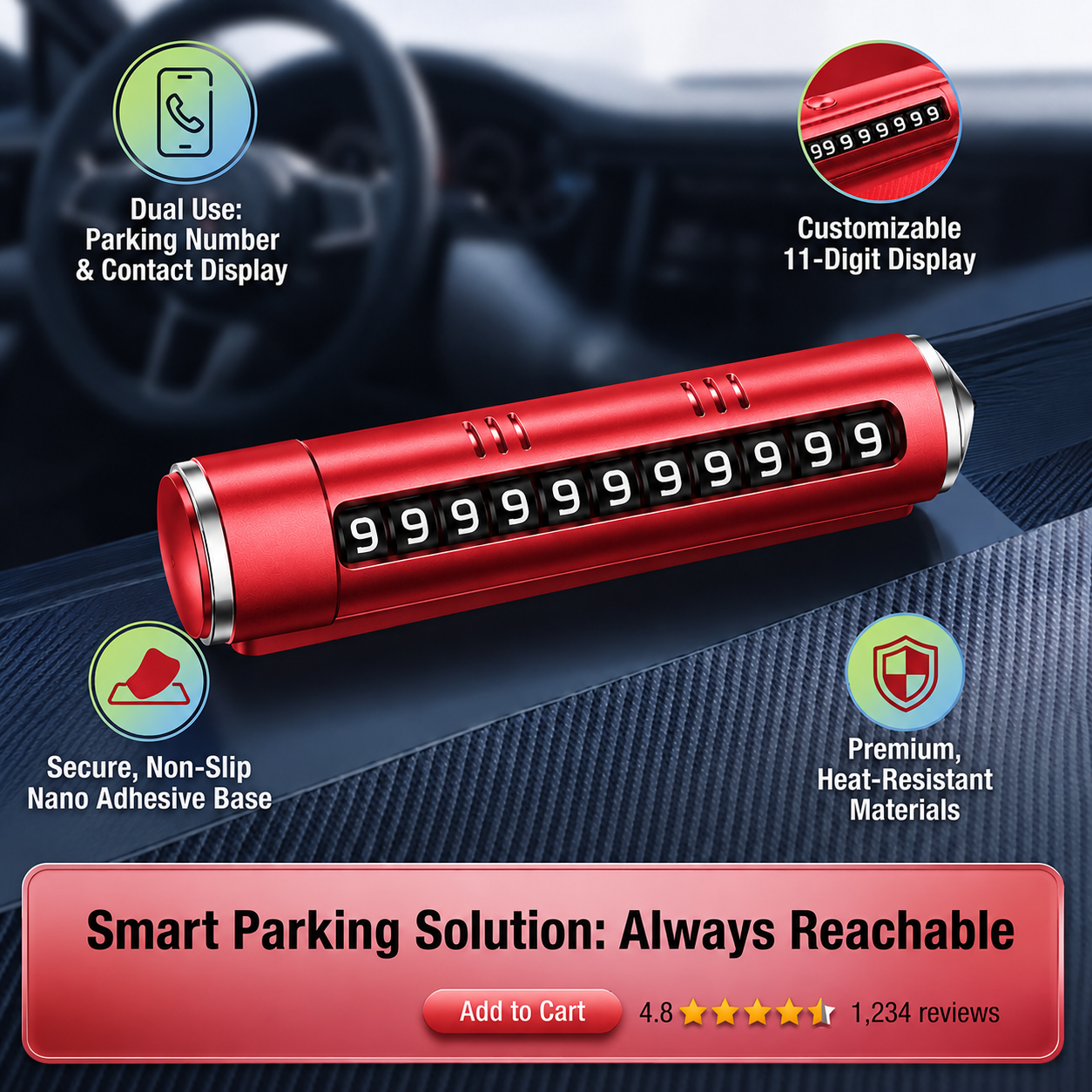 Temporary Car Parking Contact Number Display With Multi Use – Red